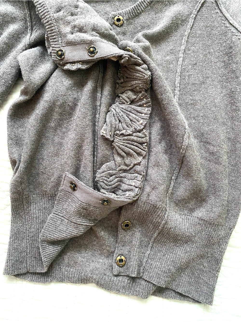 Anthropologie Sparrow Light Brown Cocoa Taupe Floral Wool Blend Cardigan Sz S - Picture 14 of 16